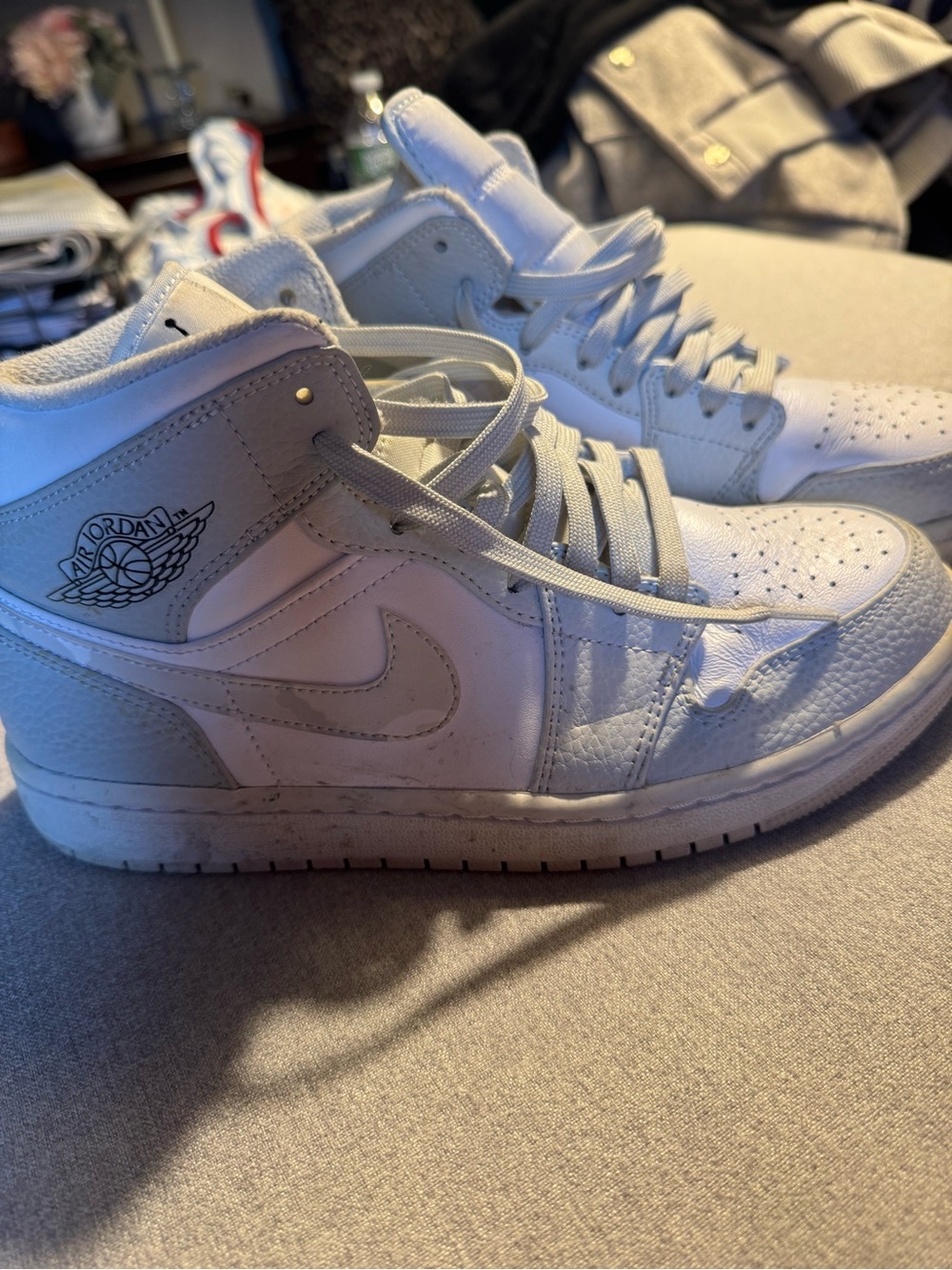 Jordan Women’s Mid-Top Sneakers in White and Light Gray